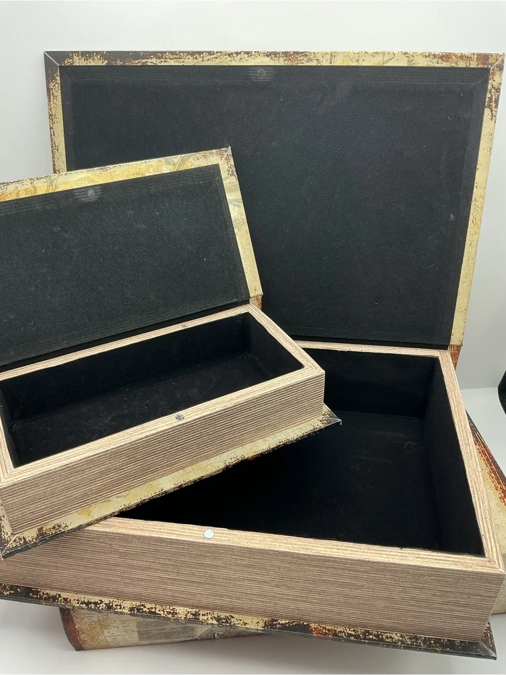 Vintage Neutral Beige Floral Crown Wood Book Box Set